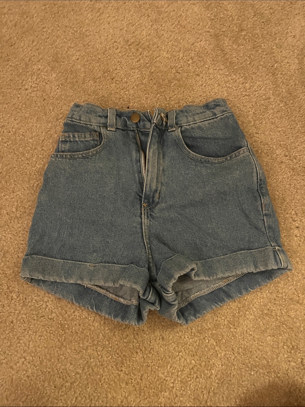 American apparel High-Rise Rolled Hem Denim Shorts in Blue